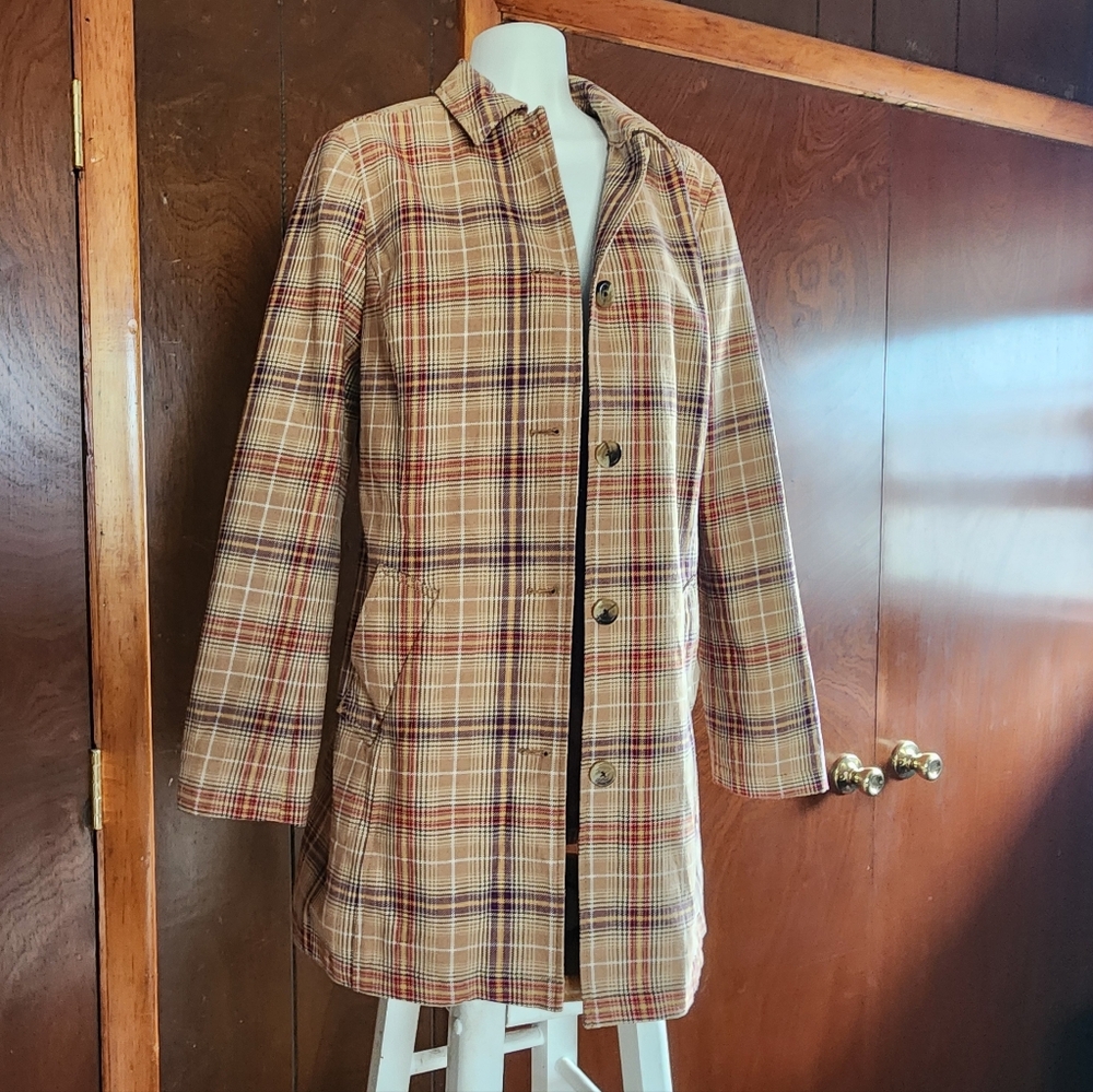 Liz Claiborne Tan Plaid Trench Coat